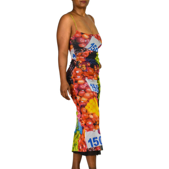 Zara Fruit Market Dress Black Multi Photorealistic Print Slip Midi Column Small - Picture 2 of 14